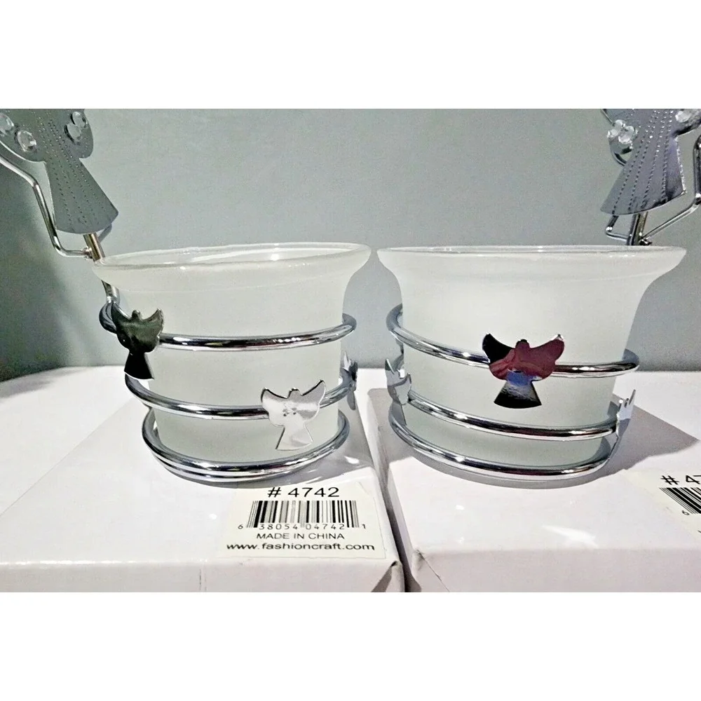 NEW Set of 2 Angel Card Holder Candle Stand with One‎ Candle